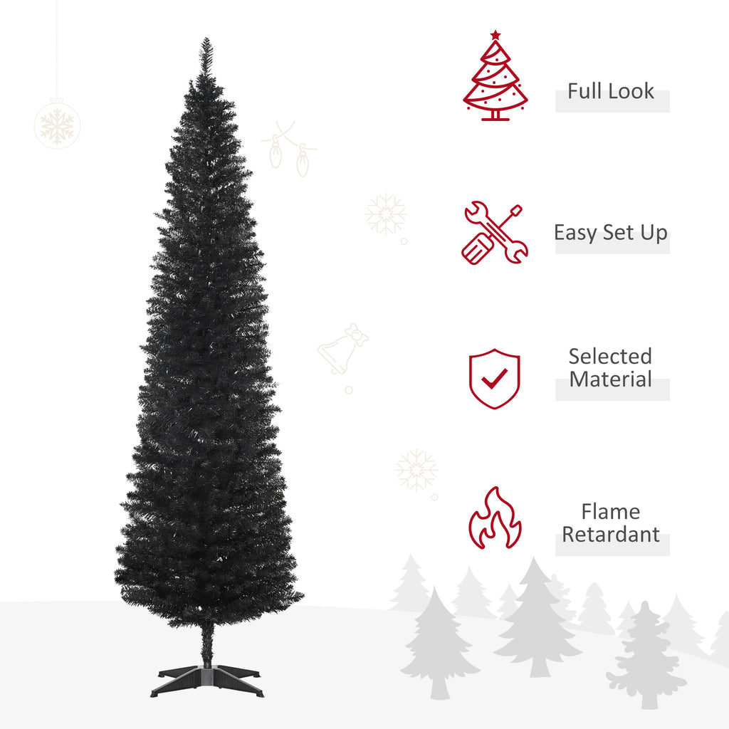 7' Artificial Pencil Christmas Tree, Slim Xmas Tree With 499 Realistic
