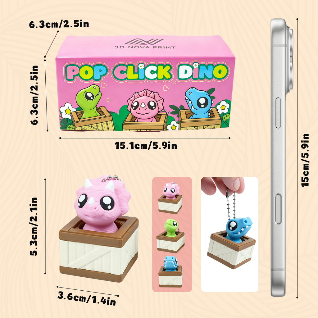 3PCS Dinosaur Clicker Set, 3D Printed Mini Dino Fidget Clickers