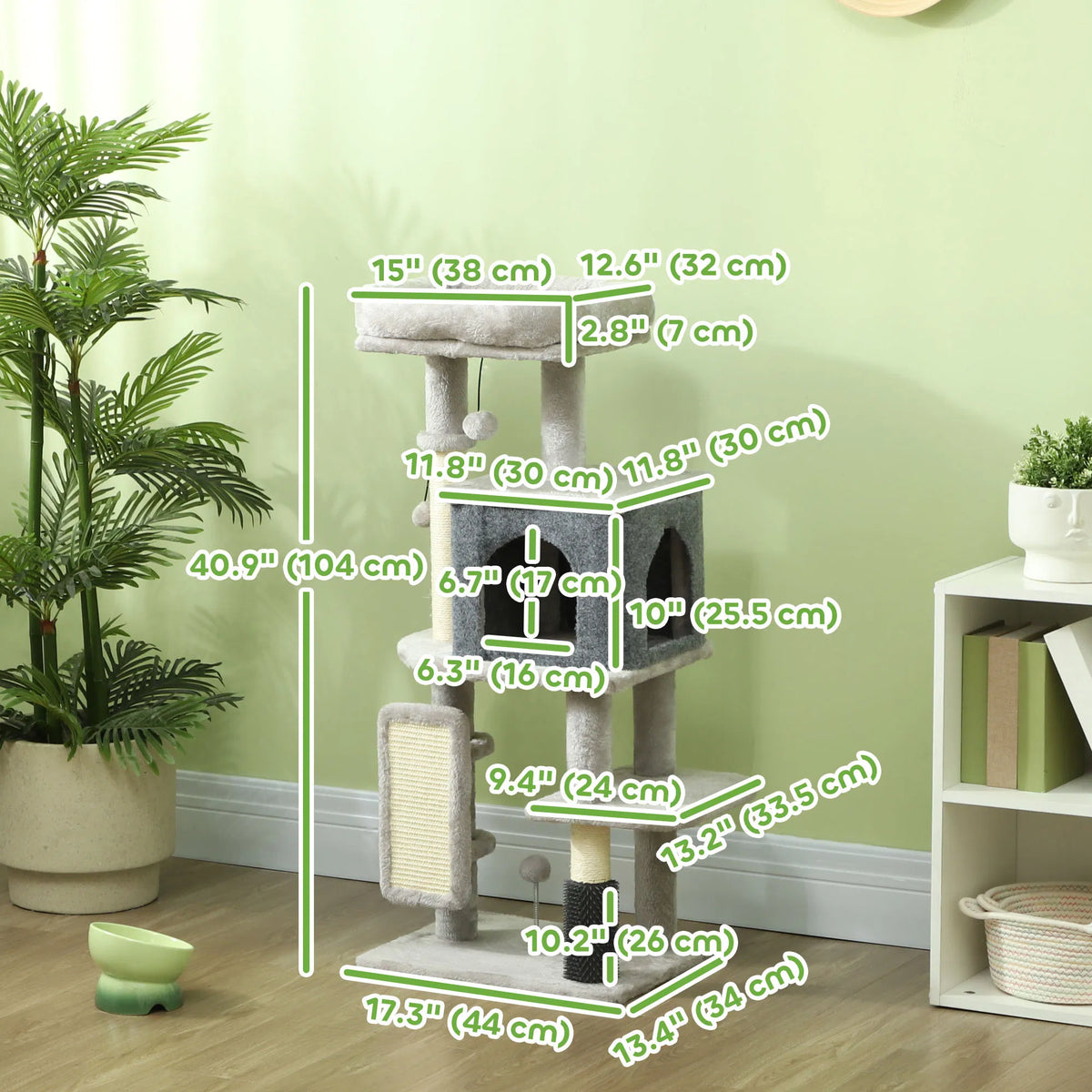 41 Inch Cat Tree With Scratching Posts, Cat Bed, Condo, Grooming Brush