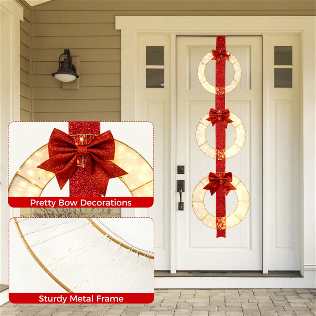 Christmas Wreath Set: 3 Festive Wreaths With 450 Leds, Red Ribbon, IP44
