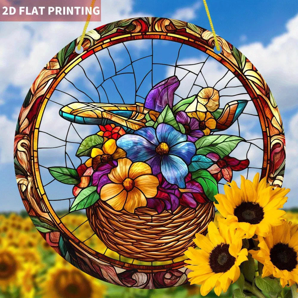 High Definition Printed Flower Basket Acrylic Hanging Ornament