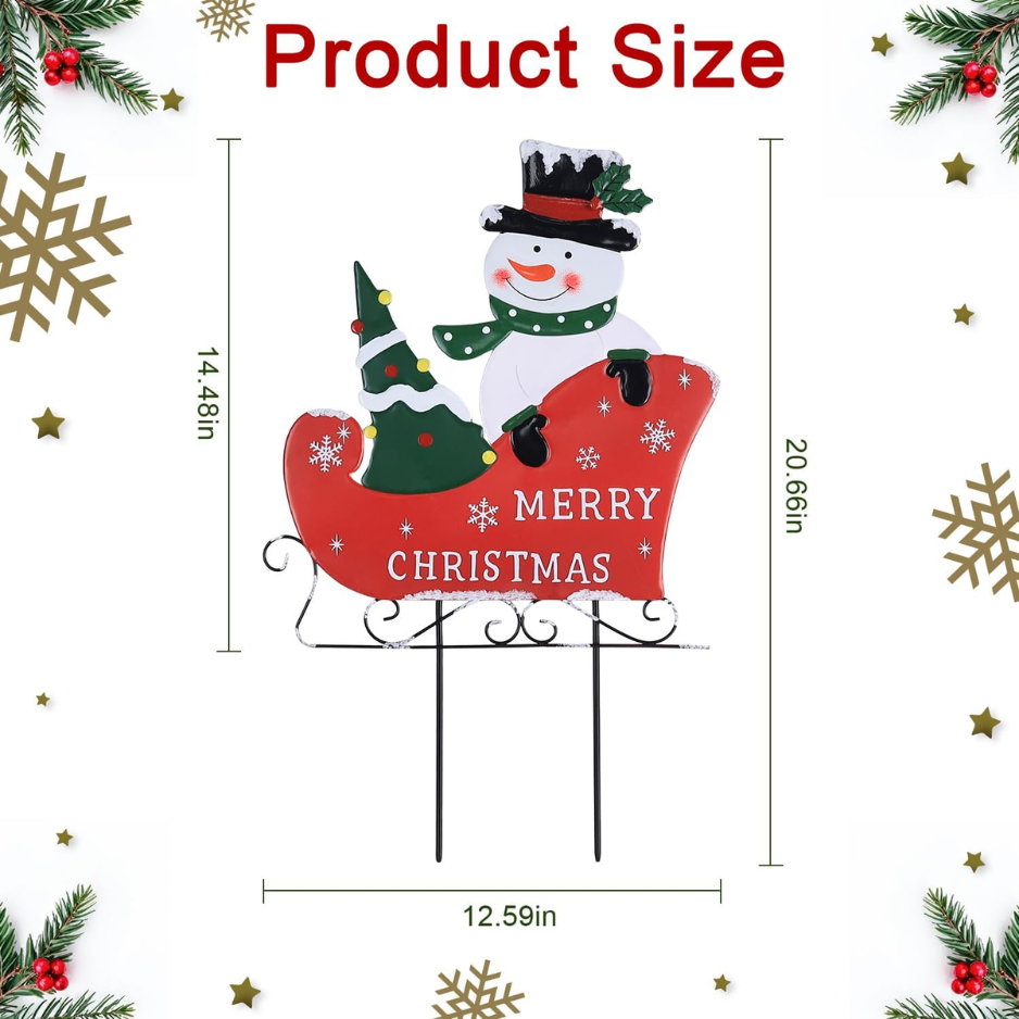 Outdoor Christmas Decorations, Metal Snowman With Sleigh Decorative