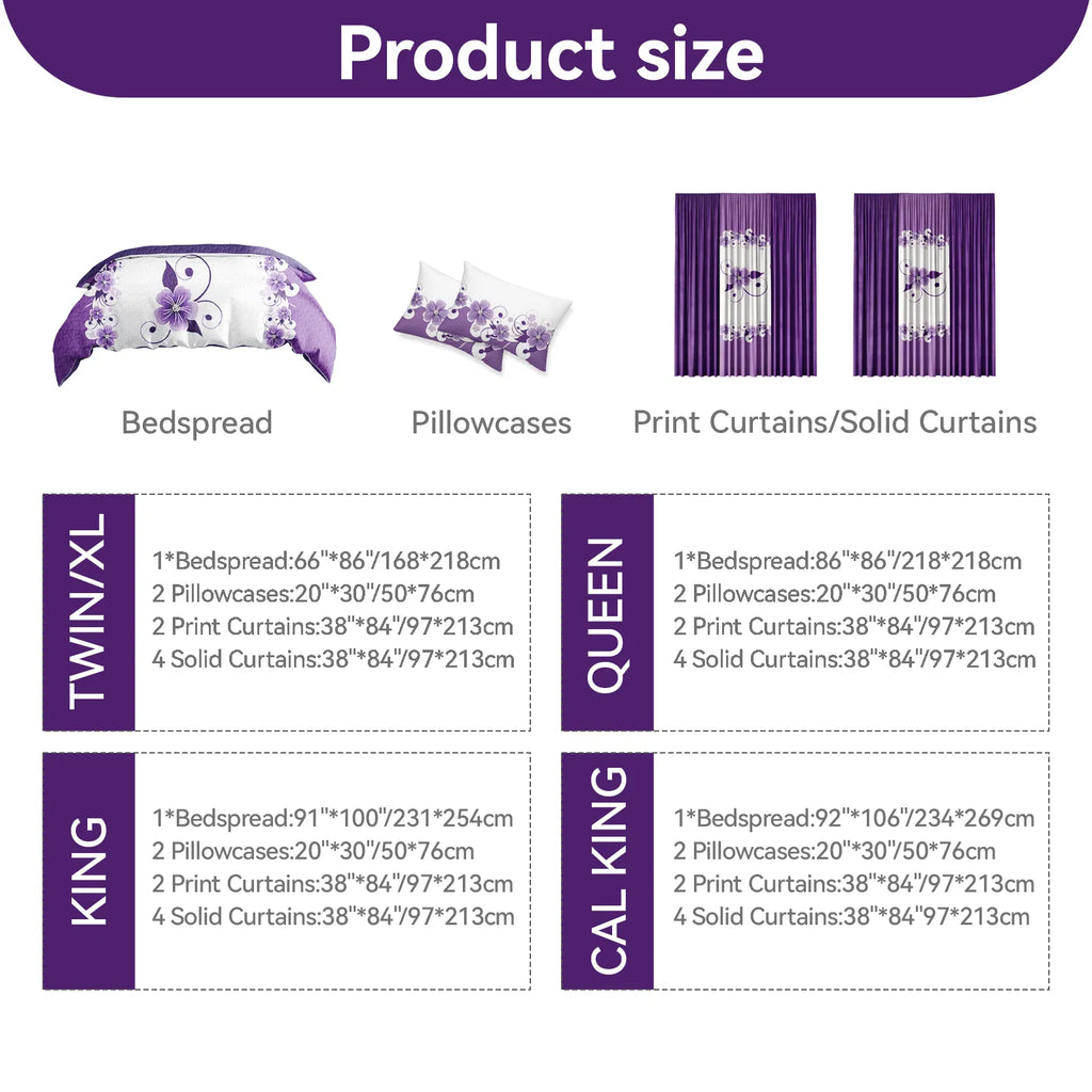 9-Piece Purple Floral Bedding & Curtain Set - Quilted Microfiber