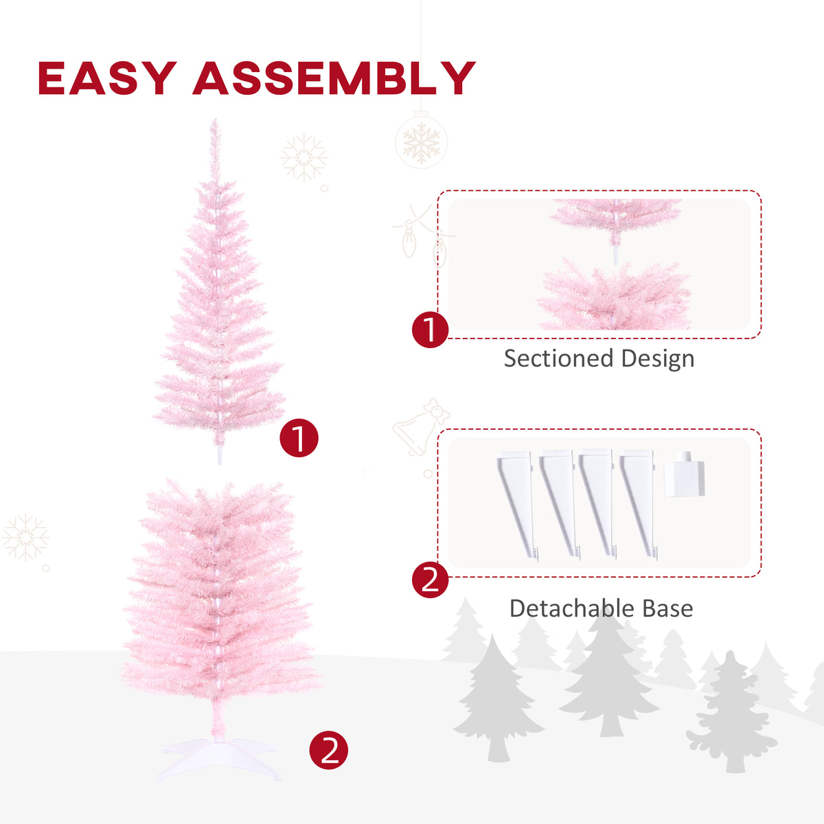 5' Artificial Pencil Christmas Tree, Slim Xmas Tree With 294 Realistic
