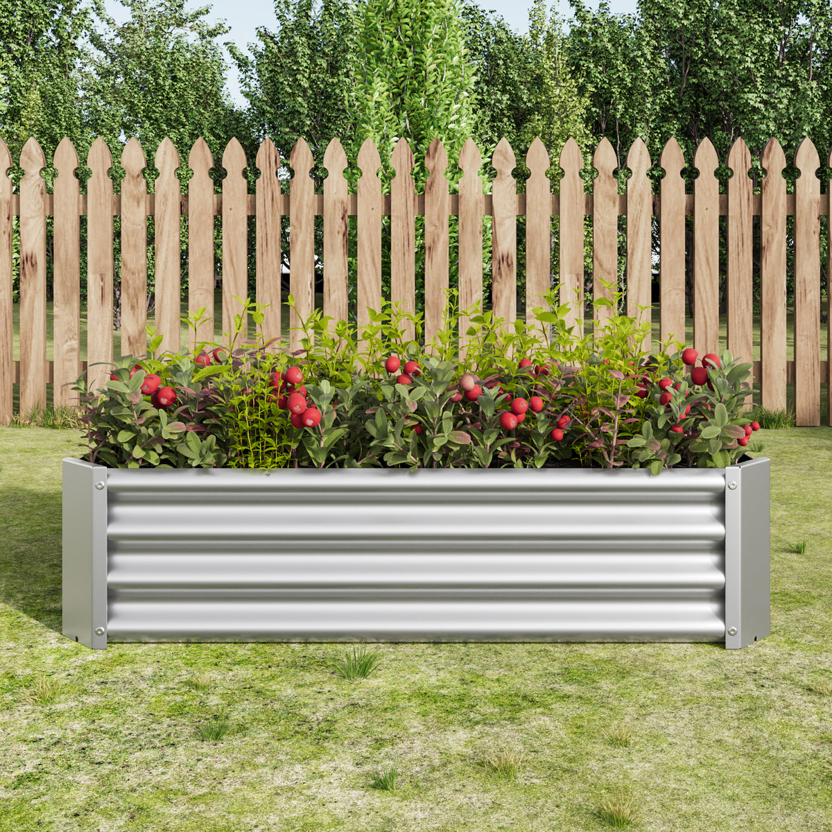 2PCS Silver 4×2×1ft Metal Raised Garden Bed, Rectangle Raised Planter