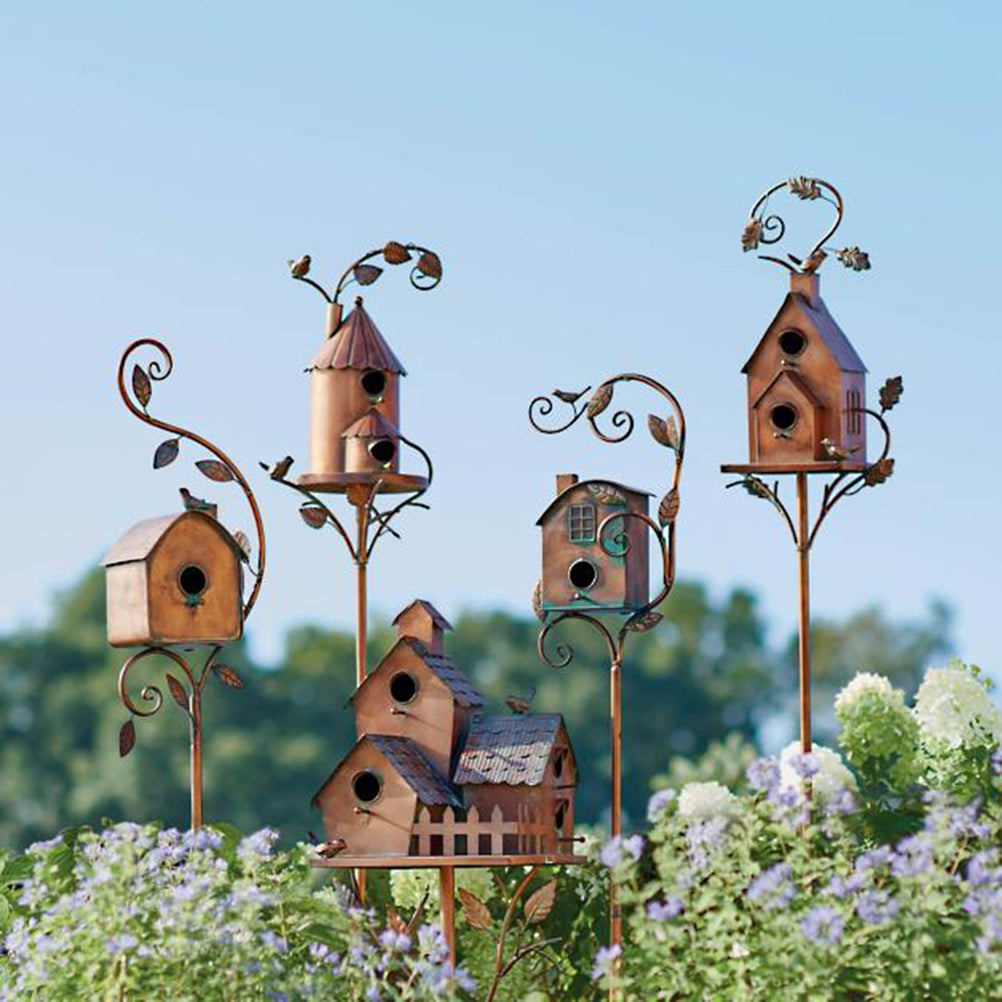 Metal Bird House With Pole Metal Art Cottage Bird House Stakes