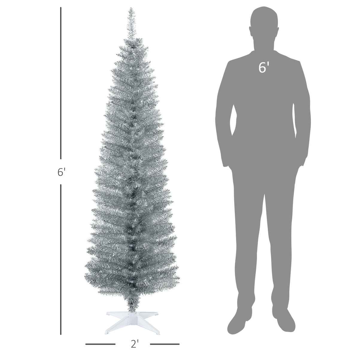 6' Artificial Pencil Christmas Tree, Slim Xmas Tree With 390 Realistic