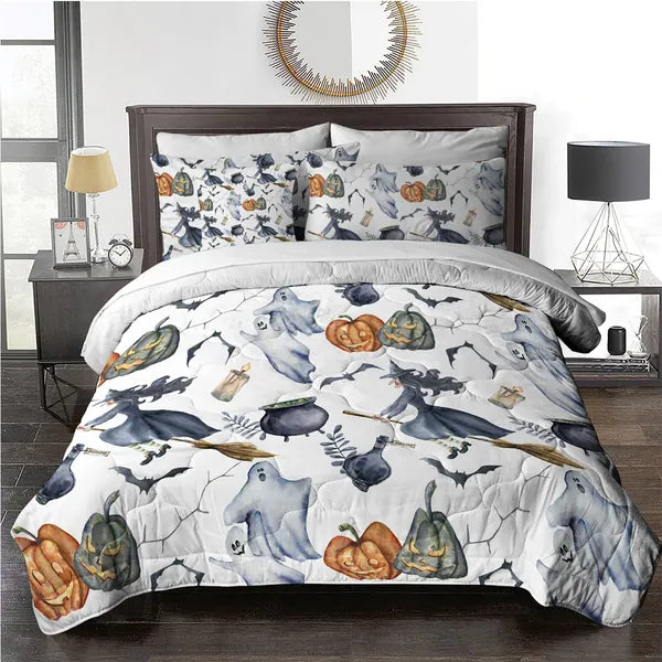 8pcs Halloween Comforter Set, Witch Pattern Bed In A Bag Bedding