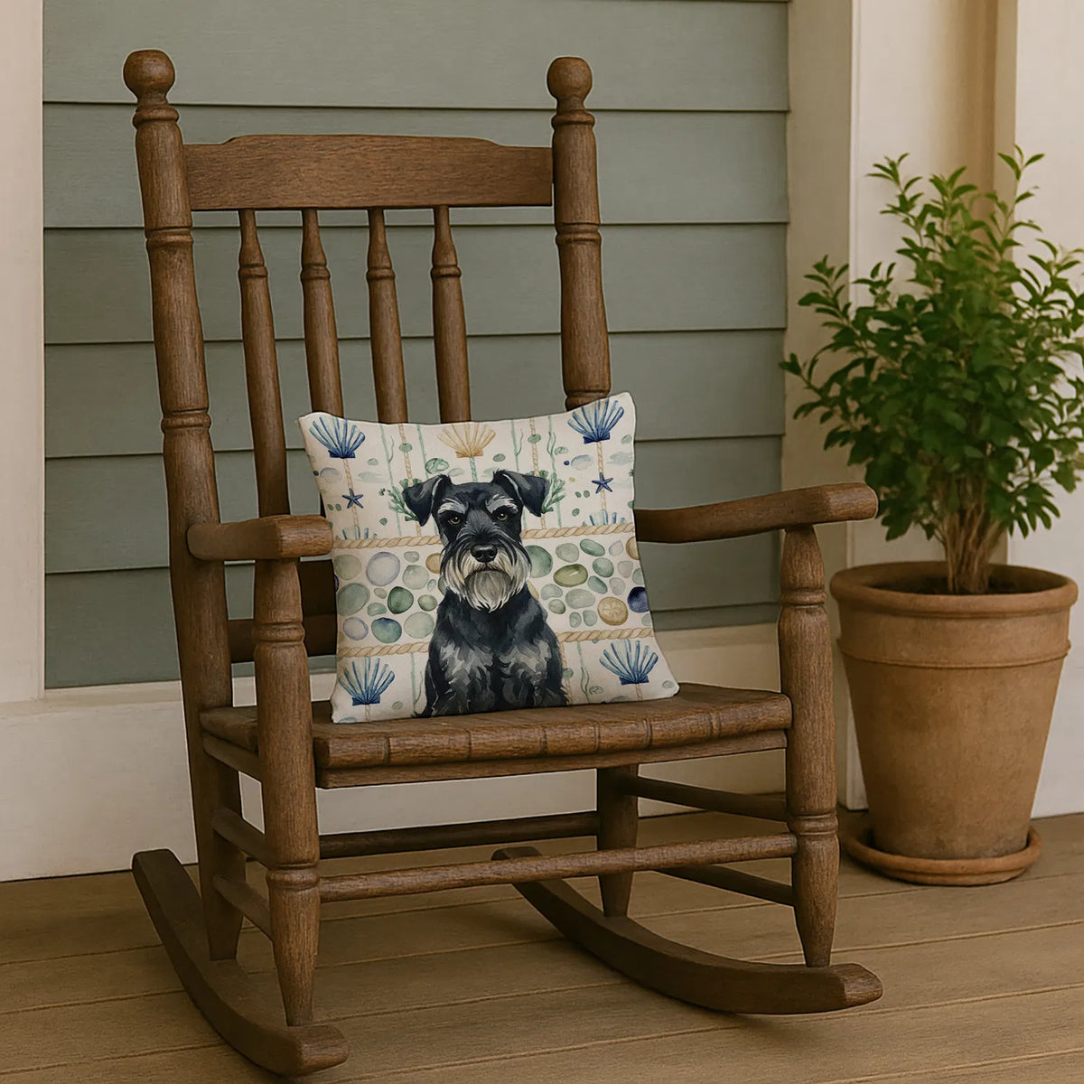 Standard Schnauzer Coastal Sea Glass Throw Pillow Decorative Indoor