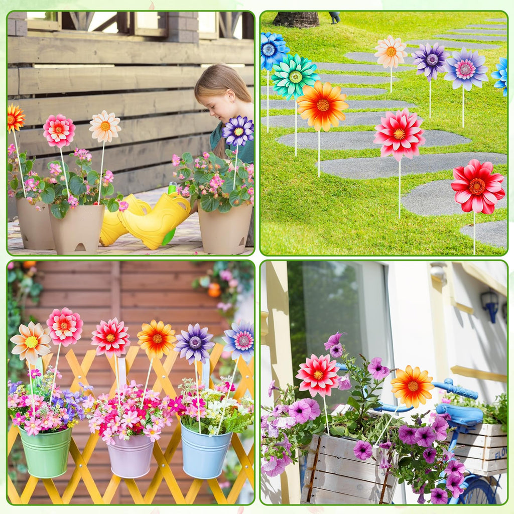 14Pcs Summer Flower Garden Stakes, Colorful Planter Stakes, Decorative