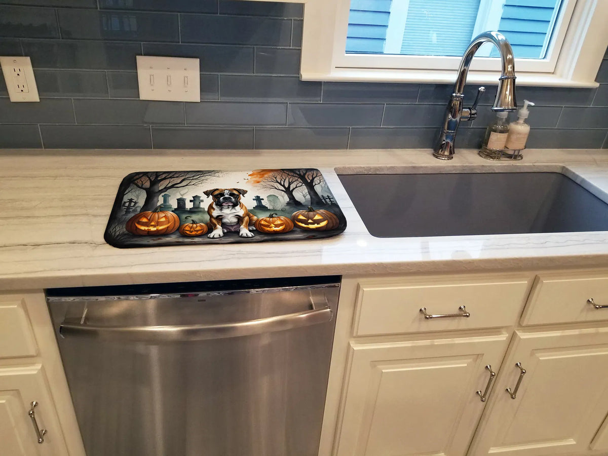 Boxer Spooky Halloween Dish Drying Mat Absorbent Dish Drying Mat Pad