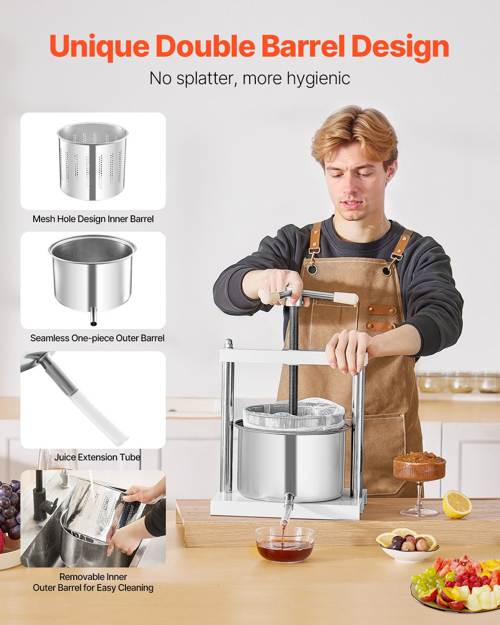 Fruit Wine Press Manual Press For Wine Making 1.45 Gal/5L Stainless
