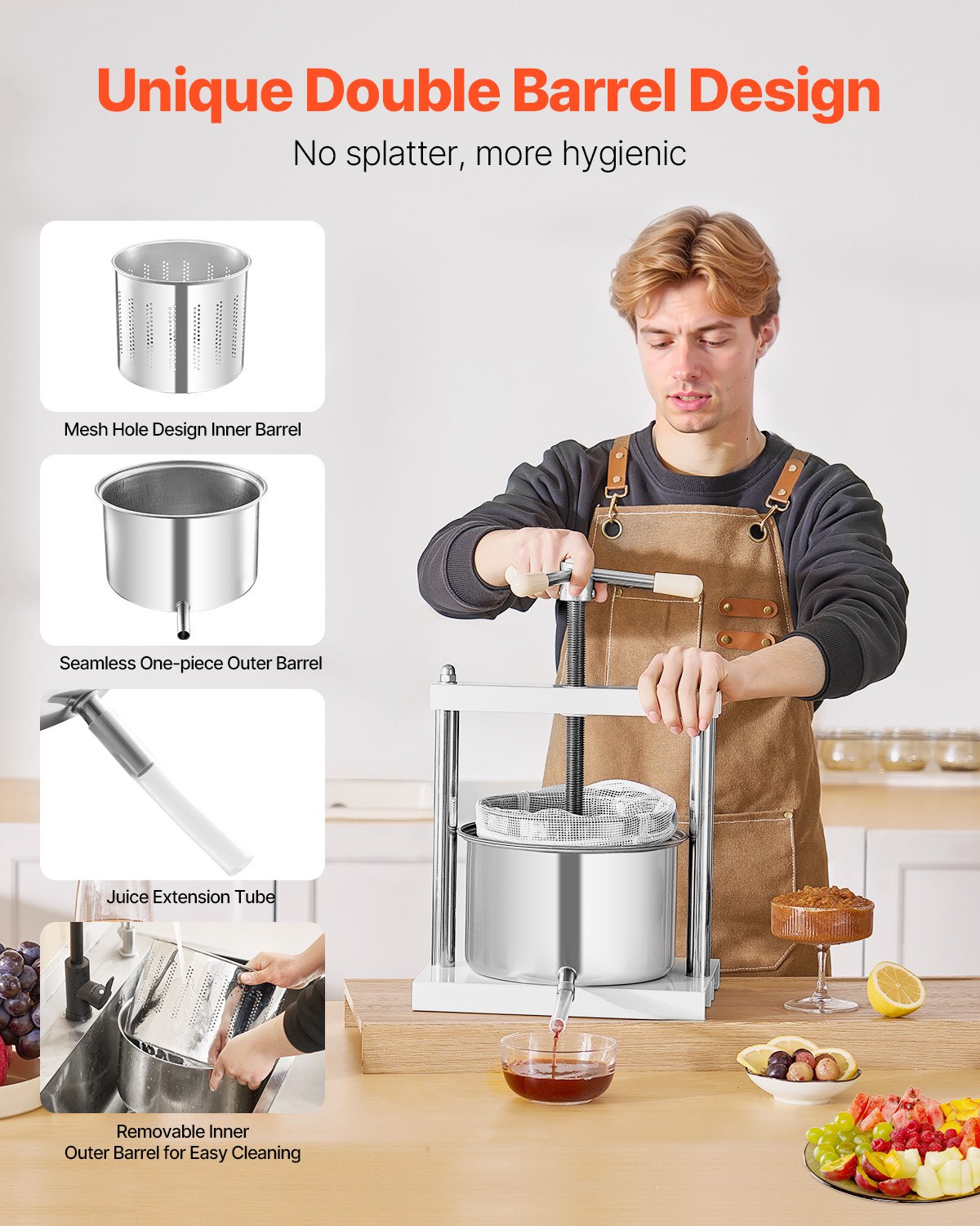 Fruit Wine Press Manual Press For Wine Making 1.45 Gal/5L Stainless