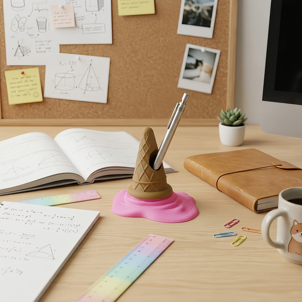 Melting Ice Cream Cone Pen Holder, Creative 3D Printed Desktop Pencil