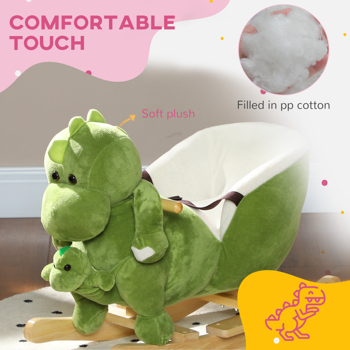 Rocking Horse, Ride On Dinosaur W/ Seat Belt, 32 Songs & Hand Puppet