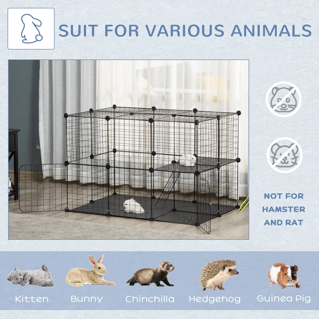 39 Pcs Small Animal Cage Bunny Hutch Portable Metal Wire With Ramps