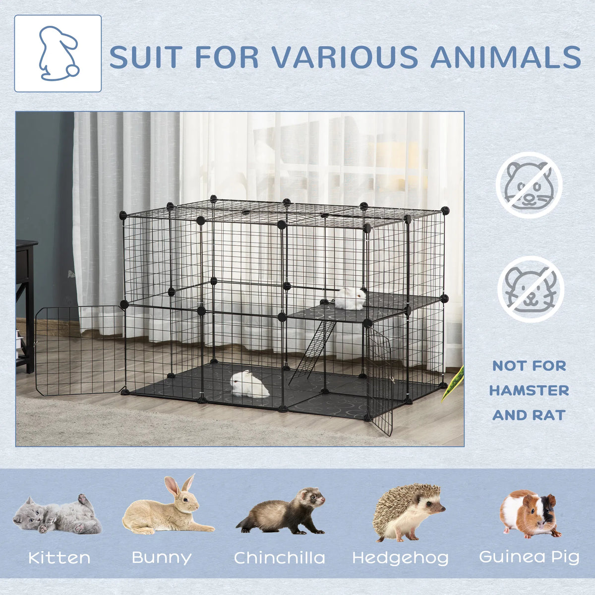 39 Pcs Small Animal Cage Bunny Hutch Portable Metal Wire With Ramps