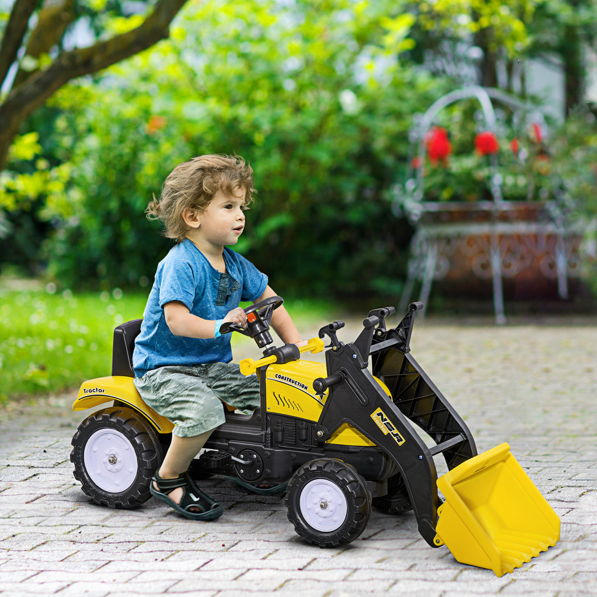Kids Ride On Excavator, Pedal Go Kart With Front Loader Digger For 3