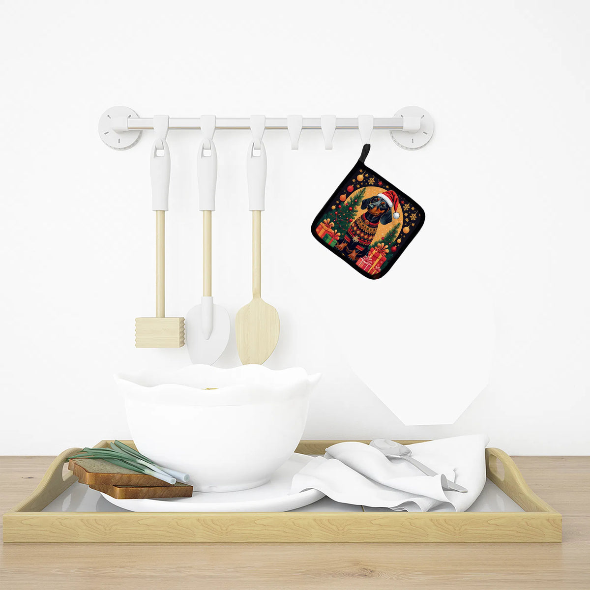 Black And Tan Dachshund Christmas Pair Of Pot Holders Kitchen Heat