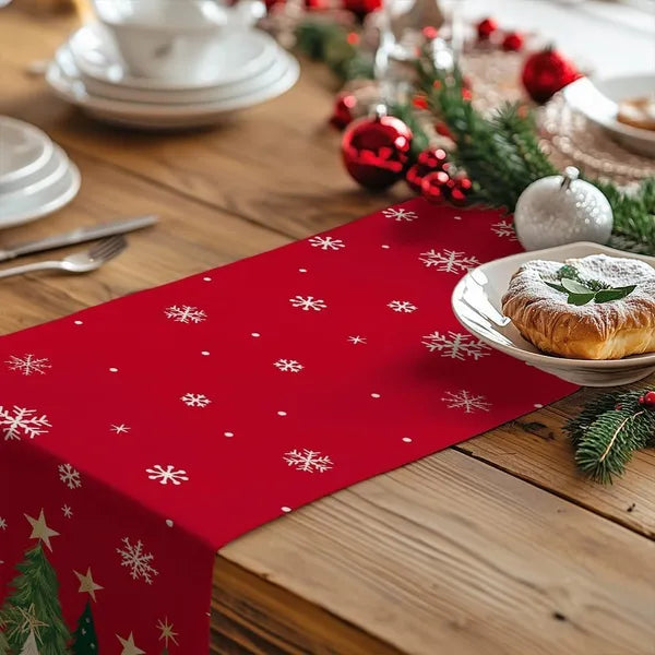 Christmas Table Runner 13x72 Inch, Xmas Trees Snowflakes Holiday