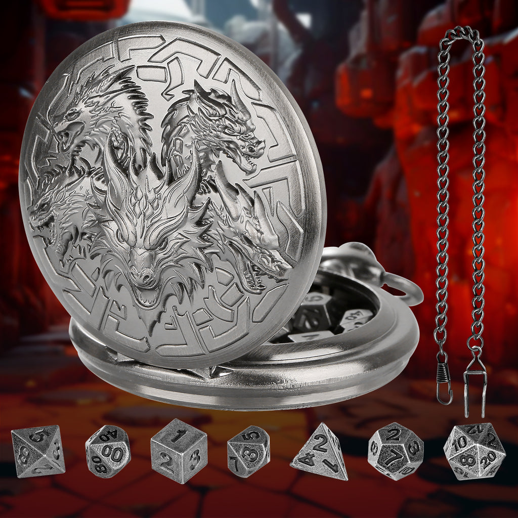 Retro Creative Pocket Watch Shaped Tabletop Game Dice Set -7PCS Metal