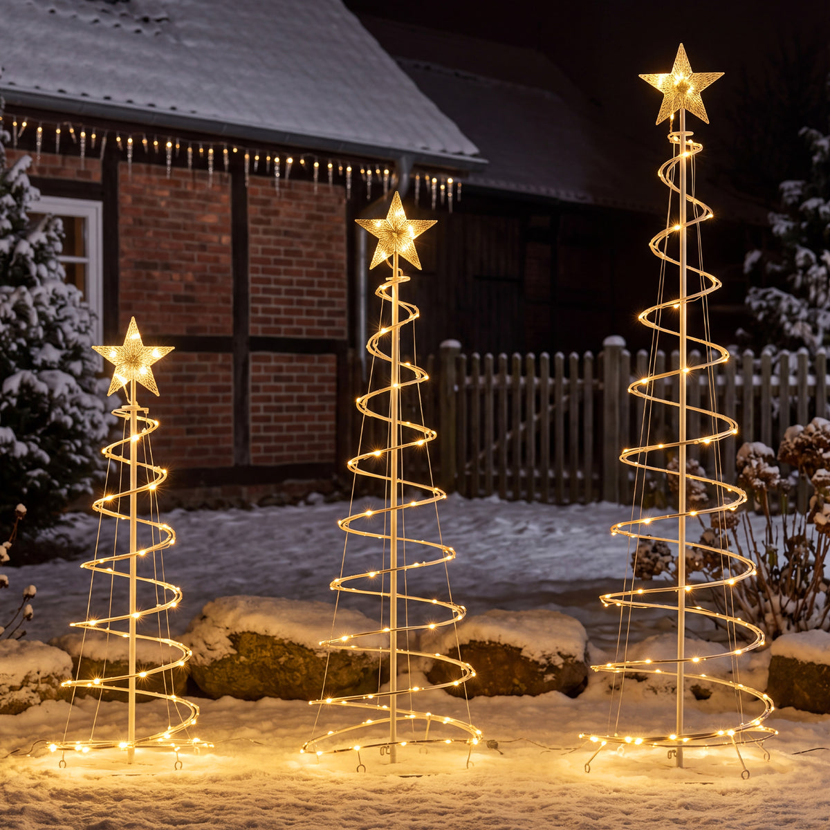 3 Pack Spiral Christmas Tree, Collapsible Unlit PVC Artificial Tree