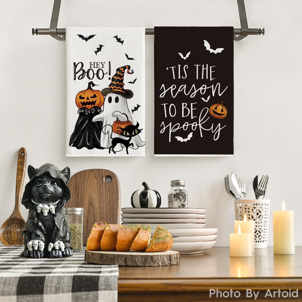 Ghost Cat Halloween Kitchen Towels, Set Of 2, 18 X 26 Inch Decorative