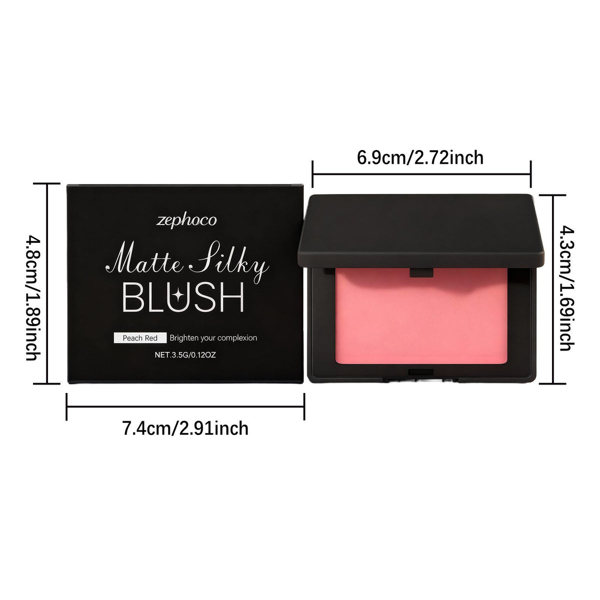 Zephoco Matte Silky Blush, Rose Pink, 3.5 G