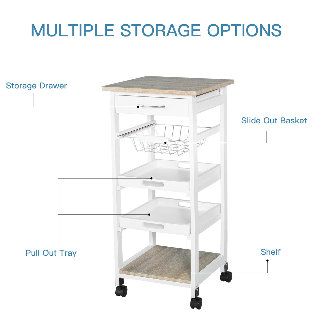 Mobile Kitchen Cart, Rolling Kitchen Island With Storage, Solid Wood