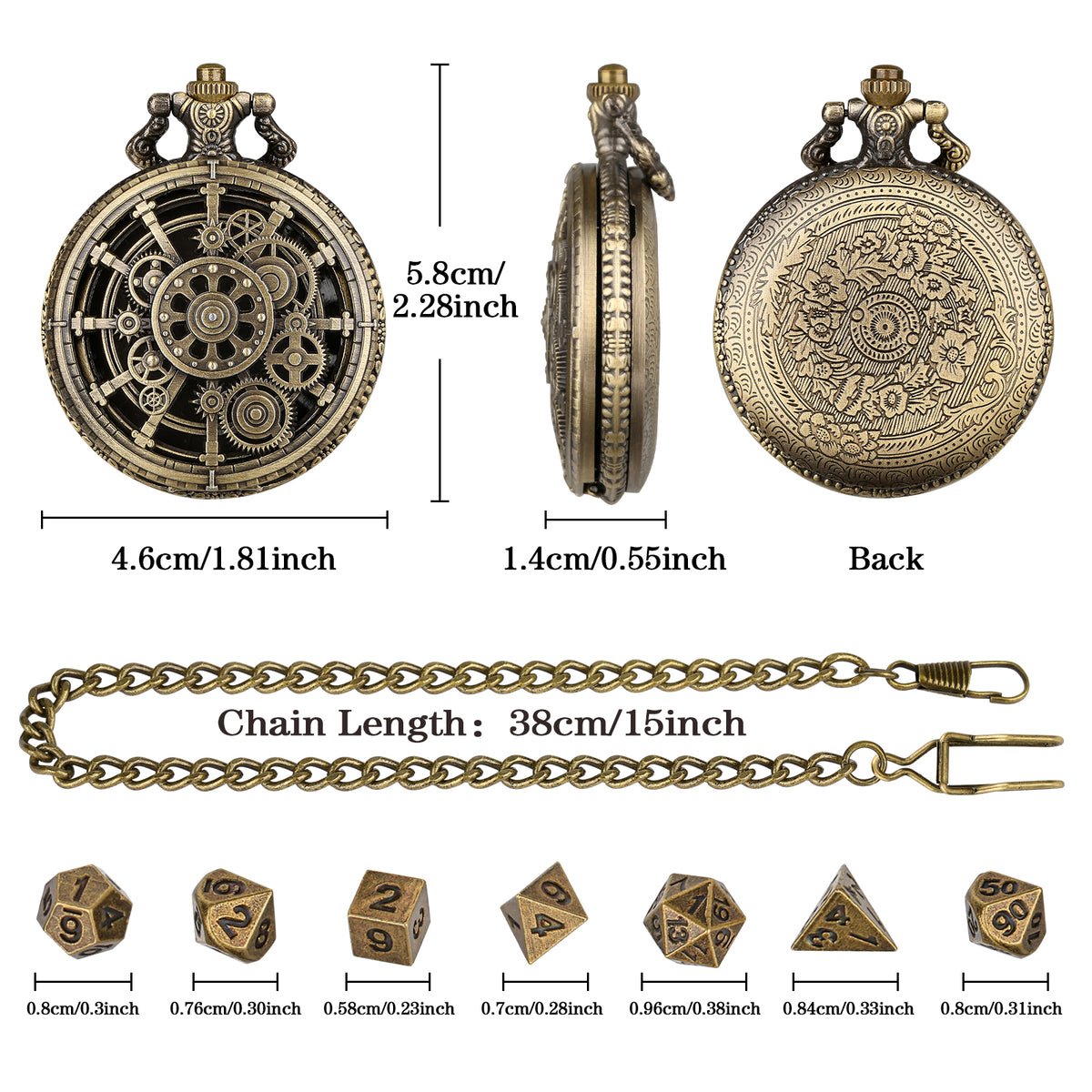 Steampunk Punk Gear Dice Set - Antique Metal Finish With Intricate Gear