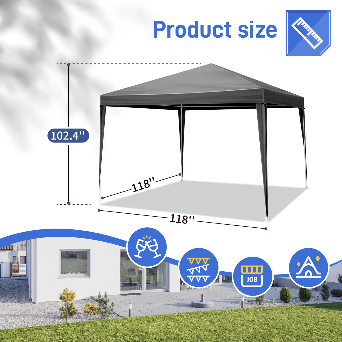 10 10ft Black Outdoor Canopy Gazebo With 4 Removable Side Panels, 2