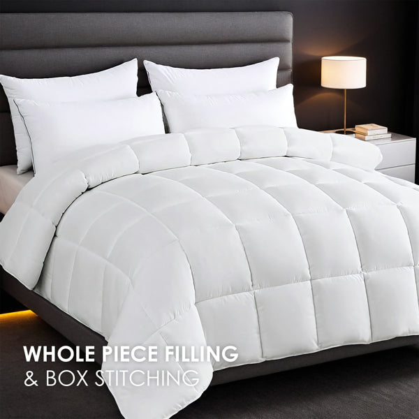 Extra Large White Checkered Plump Duvet - Luxury Hotel-grade Bedding