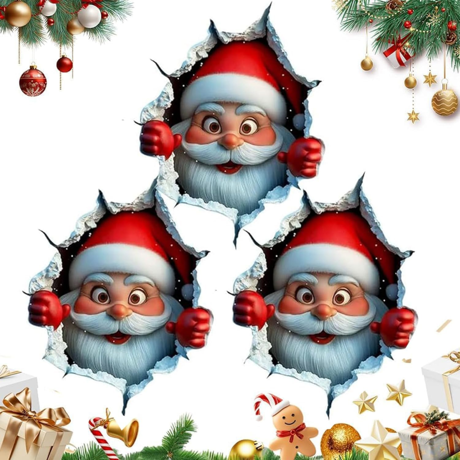 3D Wall Breaking Santa Claus Sticker, Christmas Creative Wall Sticker