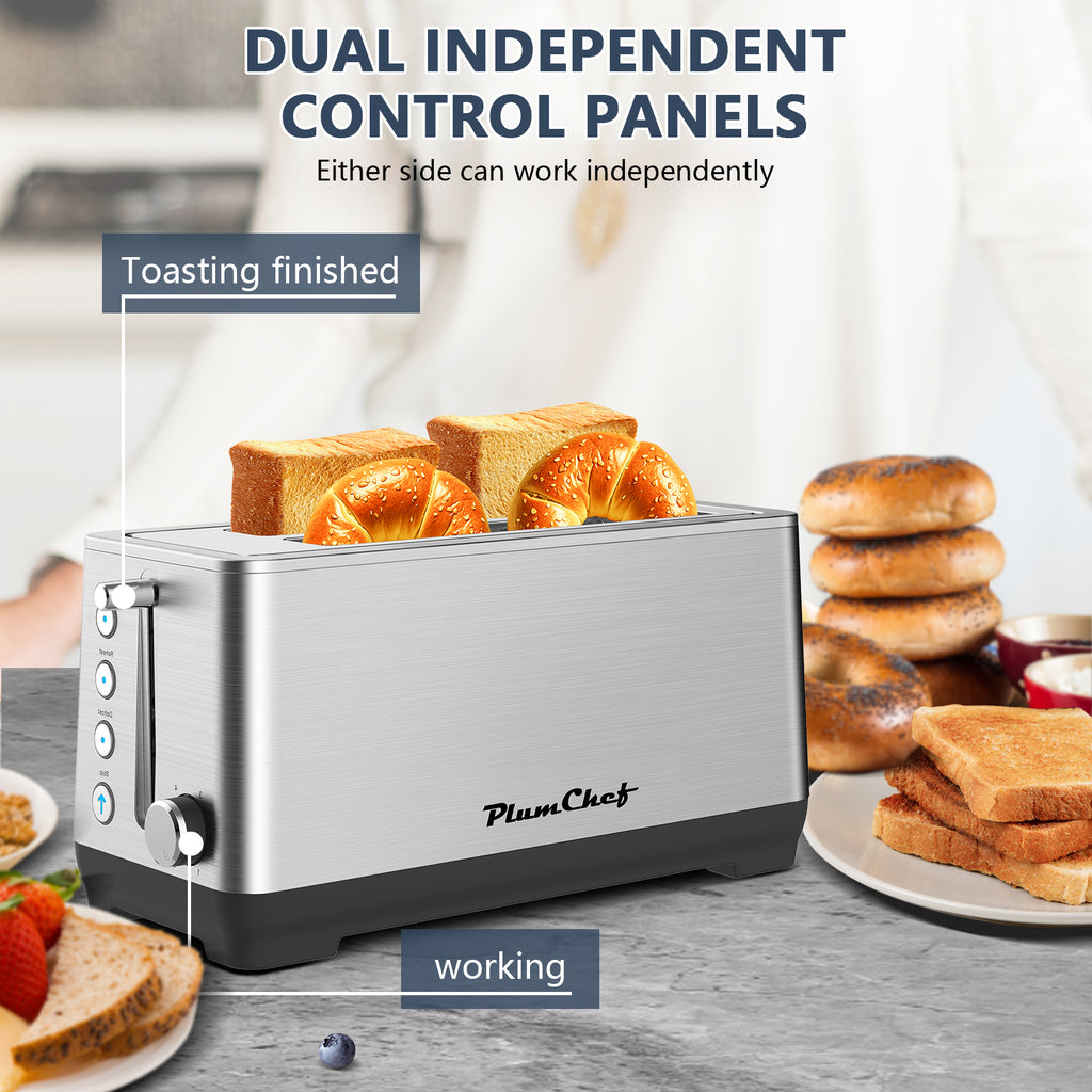 4-Slice Toaster, Extra Wide Long Slot Toaster, 6 Settings, Bagel