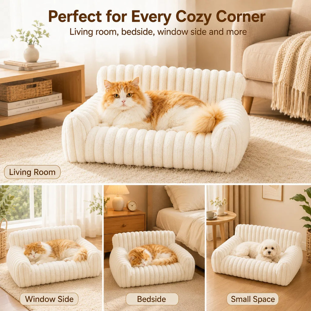 Cute Cat Couch For Pets - Fluffy Cat Beds With Premium Soft Corduroy