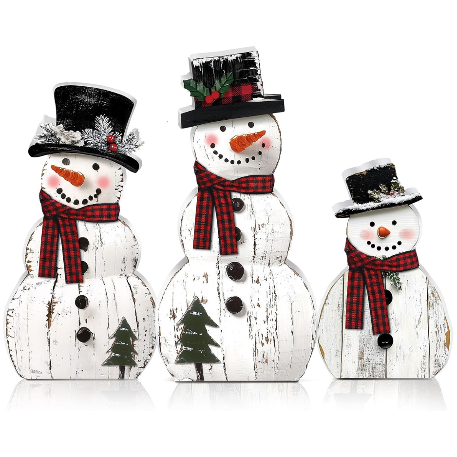 3 Pcs Snowman Christmas Decoration Rustic Wooden Indoor Decor