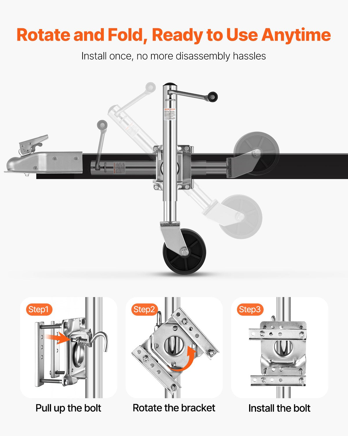 Trailer Jack With Wheel, 1000 Lbs Load Capacity, Heavy Duty Swivel Boat