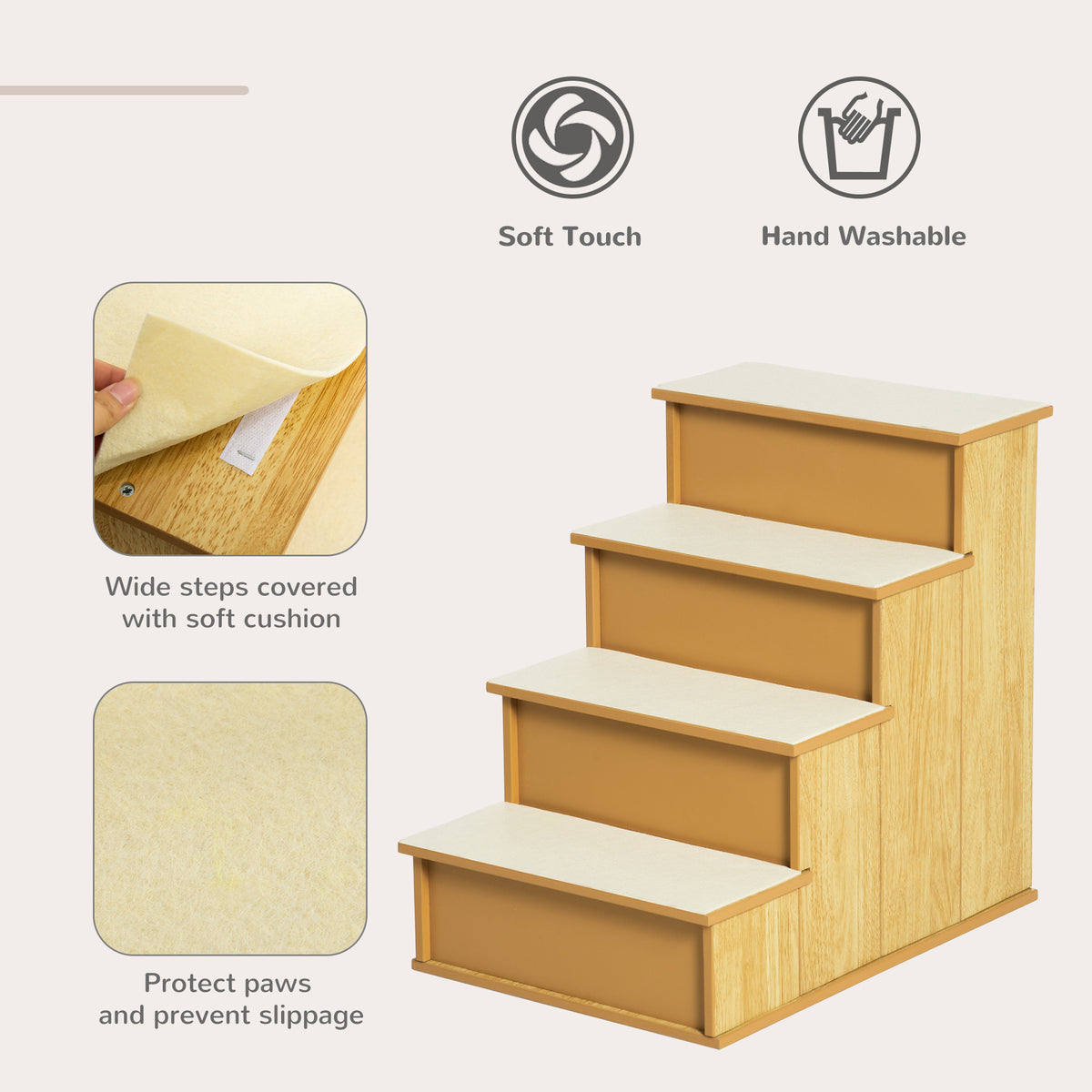 Pet Stairs, Small Pet Steps With Cushioned Removable Covering For Dogs