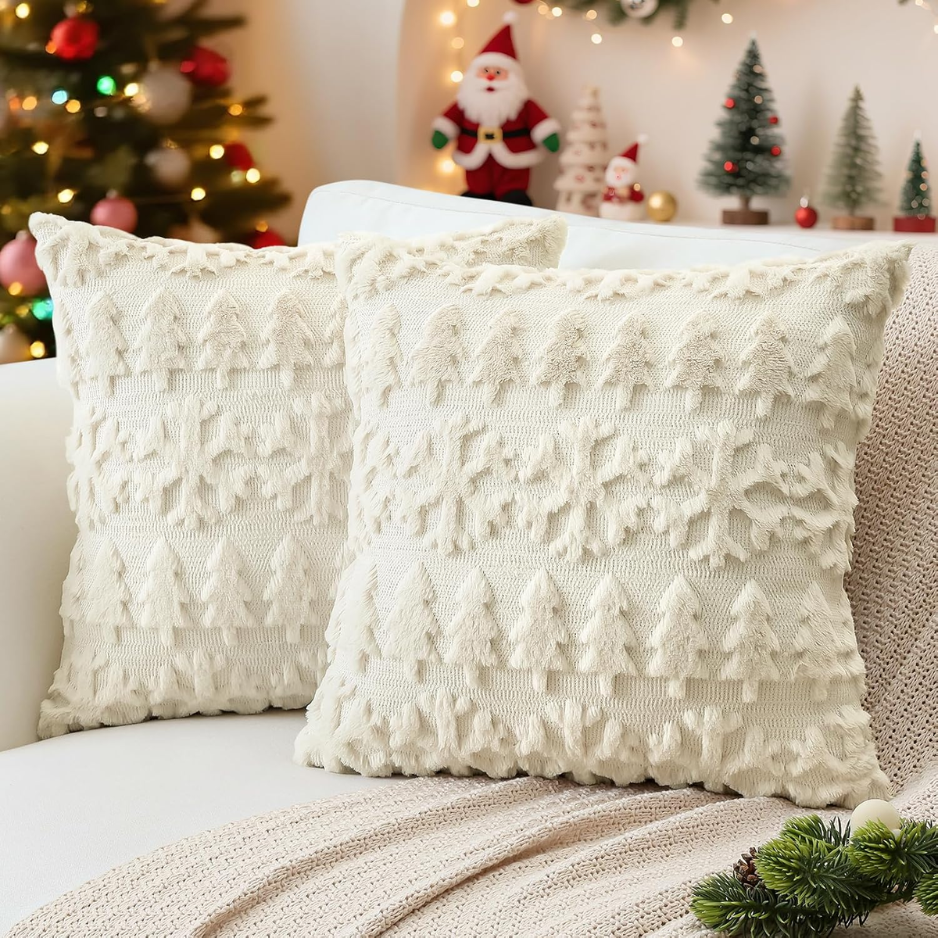Christmas Tree Snowflakes Pillow Covers 18x18 Set Of 2