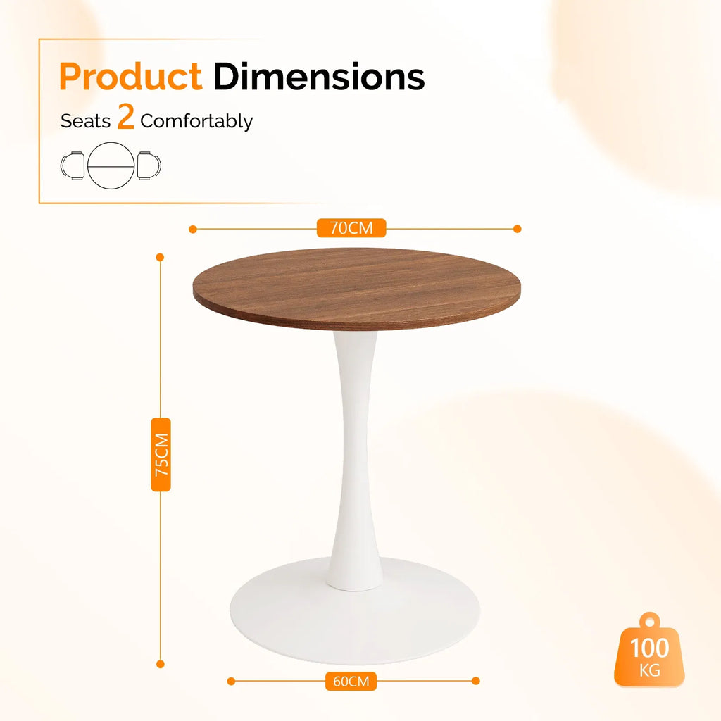 Round Tulip Dining Table, 27.6 Inch 2-Seater Kitchen Table, Melamine