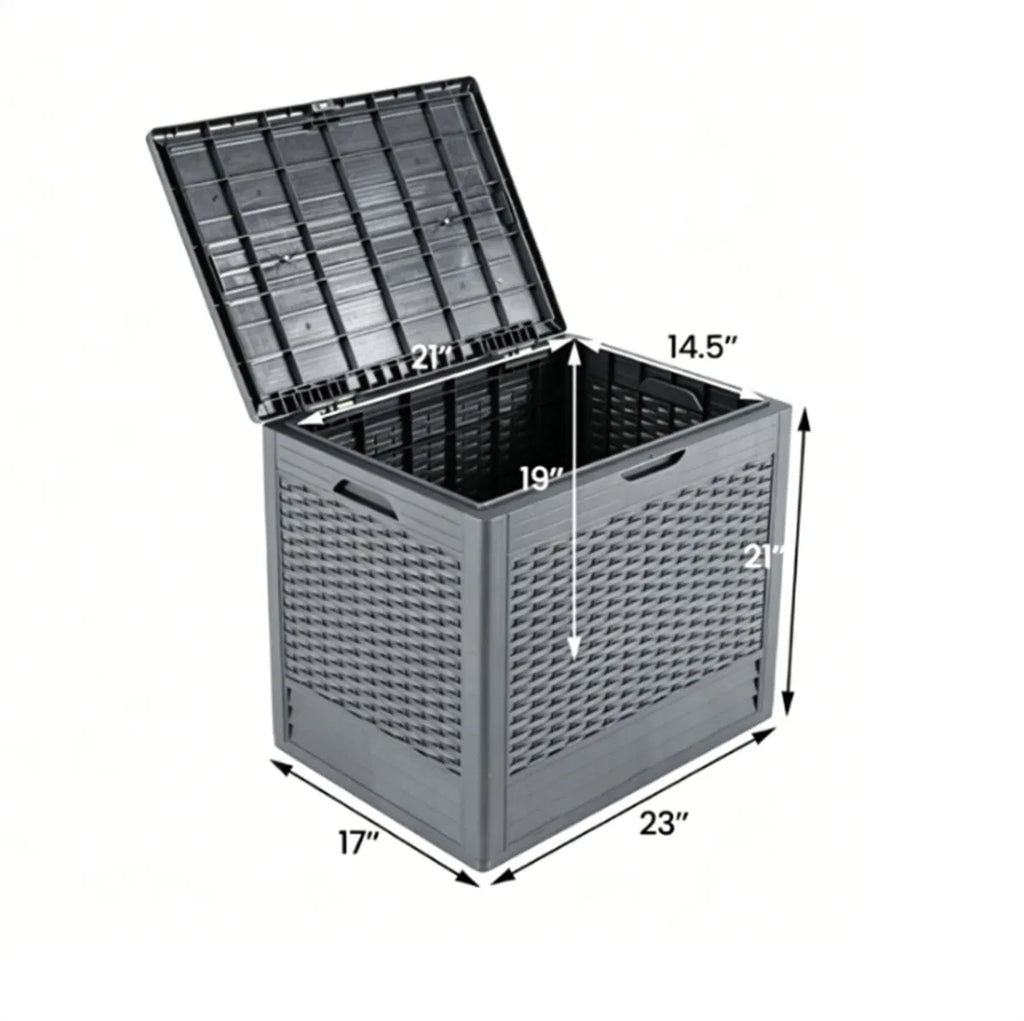 25 Gallon Outdoor Deck Box, Weatherproof PP Storage Chest With Rattan