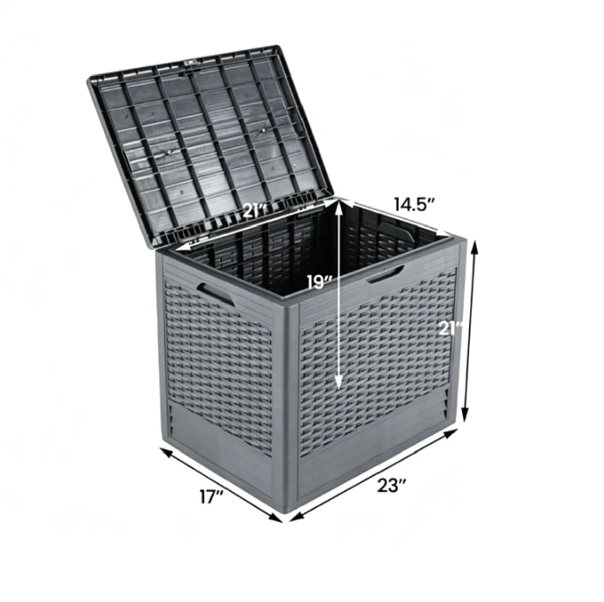 25 Gallon Outdoor Deck Box, Weatherproof PP Storage Chest With Rattan