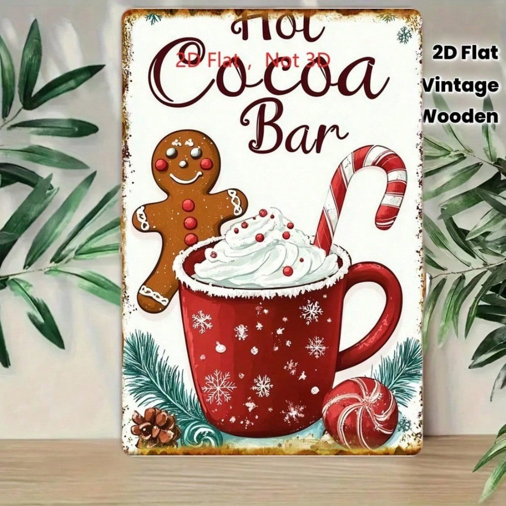 Vintage Cocoa Bar Tin Sign 20x30cm, 20x30cm, Retro Christmas Holiday