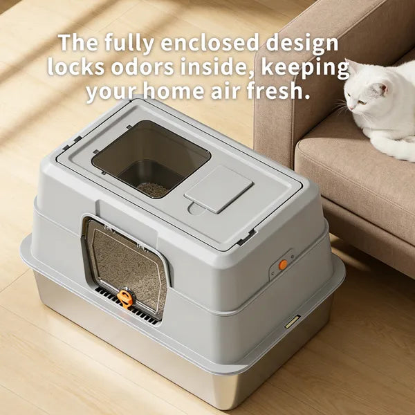 Must-buy Fully Enclosed Stainless Steel Cat Litter Box, Odor-proof