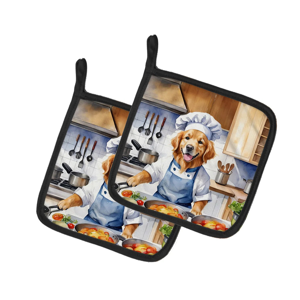 Golden Retriever The Chef Pair Of Pot Holders Kitchen Heat Resistant