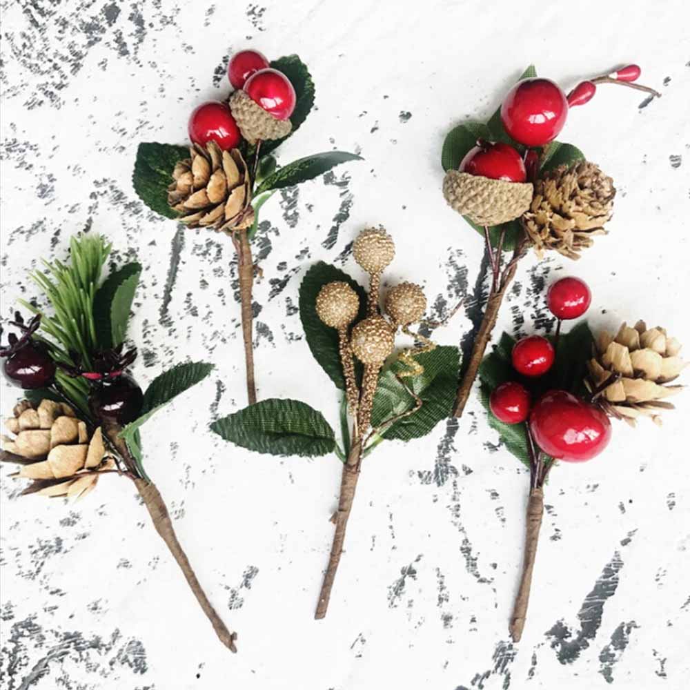 Red Berries Pine Cones Cute Artificial Pine Branches For Birthday Party