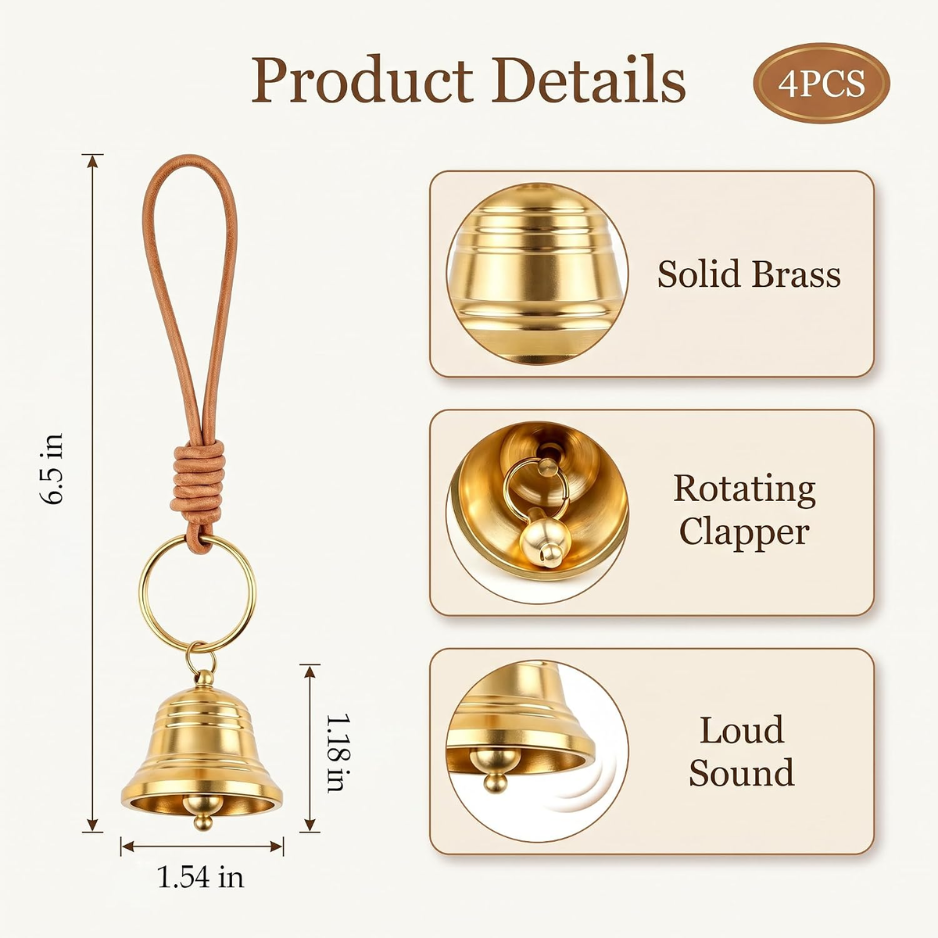 4PCS Small Brass Hanging Bells, Vintage Christmas Door Knob Bells