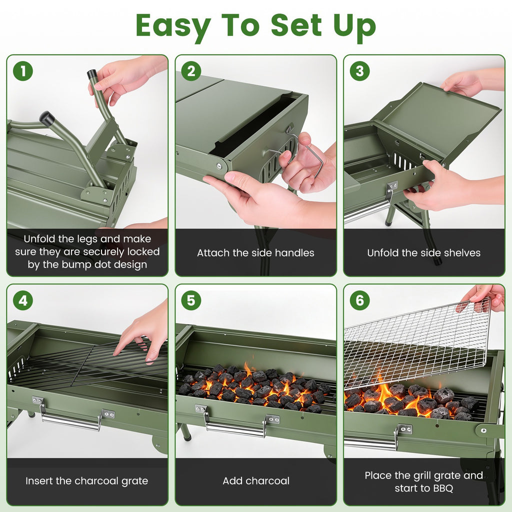 Foldable Charcoal Grill Portable BBQ Grill With Storage Shelf, Carry