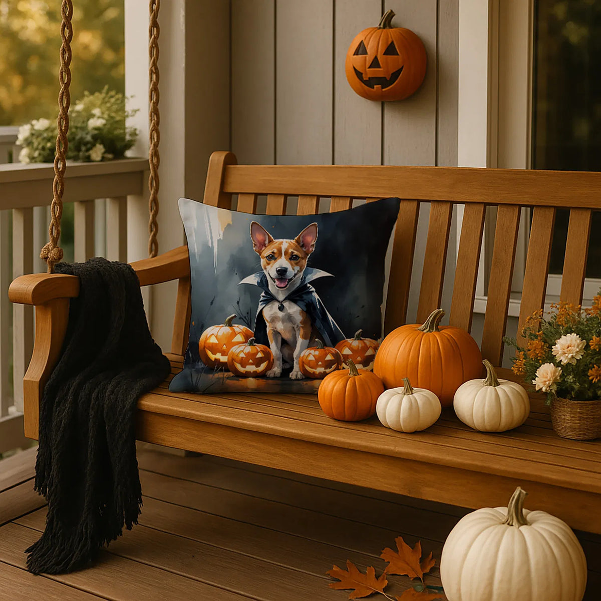 Basenji Puppy Halloween Throw Pillow Machine Washable, Indoor Outdoor