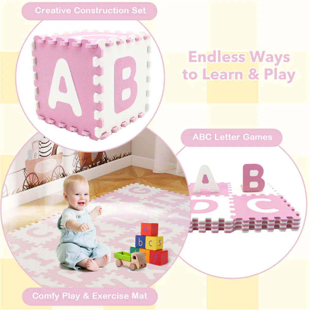 26PCS ABC Alphabet EVA Foam Play Mat, 31.75×31.75×1.02cm Bpa-free